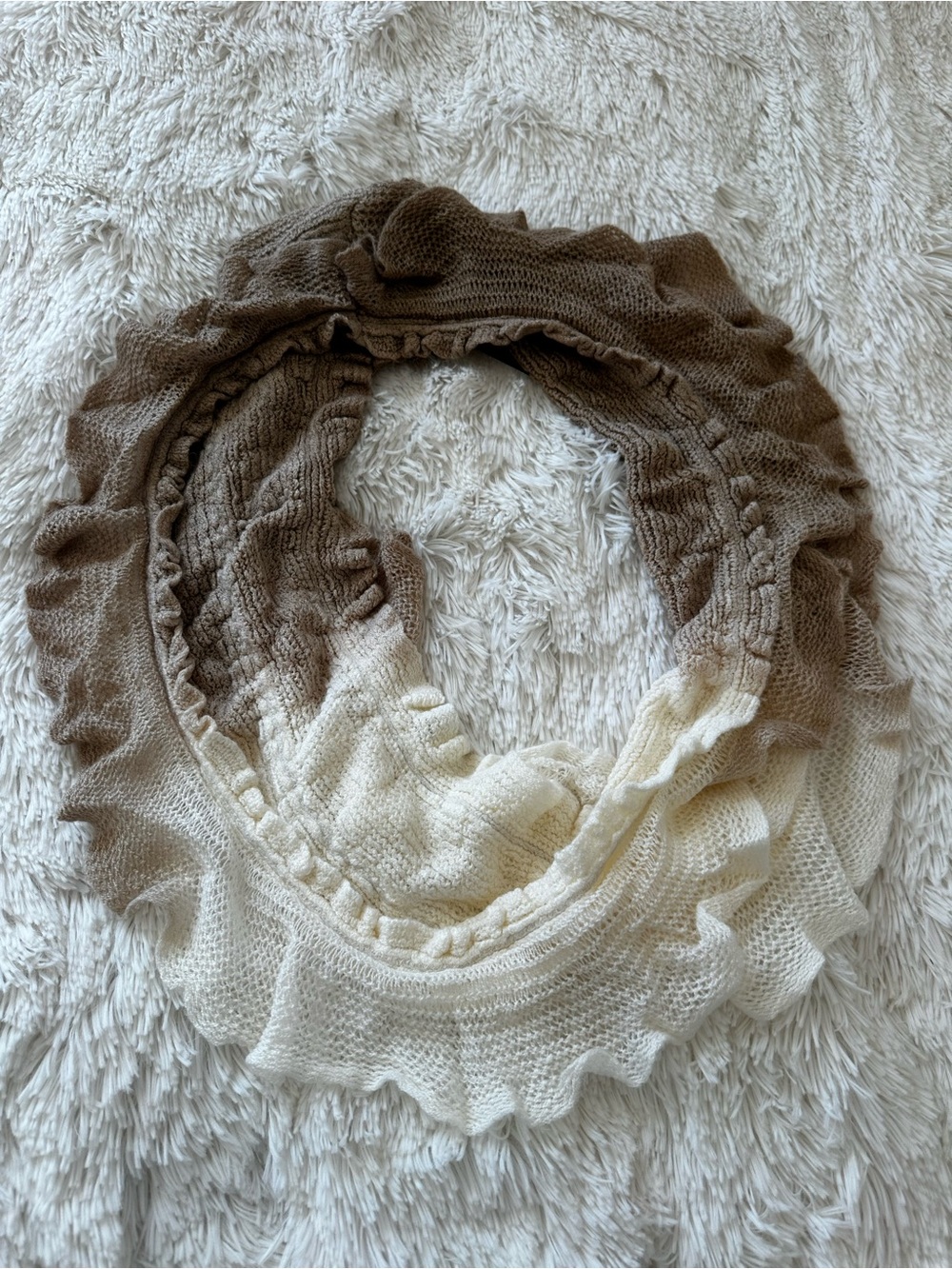 Amiee Lynn Ombre Infinity Scarf Brown Cream Knit Loop Scarf NWT